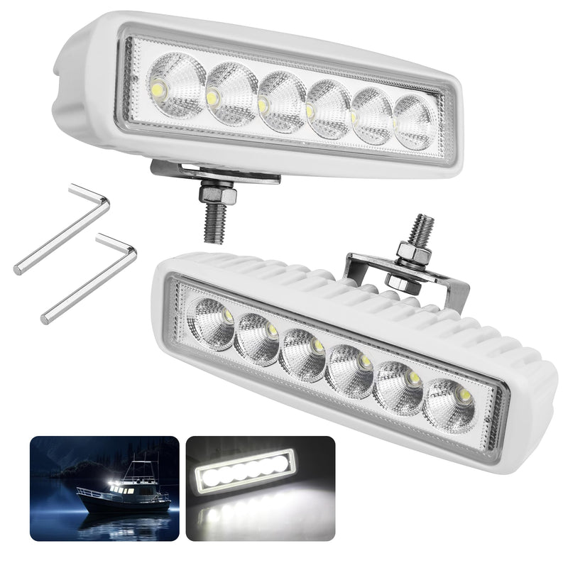 RVZONE Waterproof Led Boat Lights, 18W LED Spreader Lights 1200LM 120°Flood Light, 6.3in Deck Dock Marine Led Lights Bar, Pack of 2, White Housing (Flood Light/White Housing) Flood Light/White Housing
