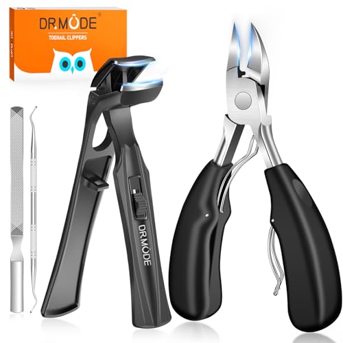 DRMODE Toenail Clippers for Thick Nails for Seniors, Angled Head 4pcs Toenail Clippers-black