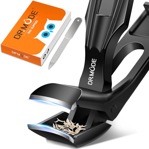 DRMODE Toenail Clippers for Seniors Thick Toenails, Angled Head Wide Jaw Black Big