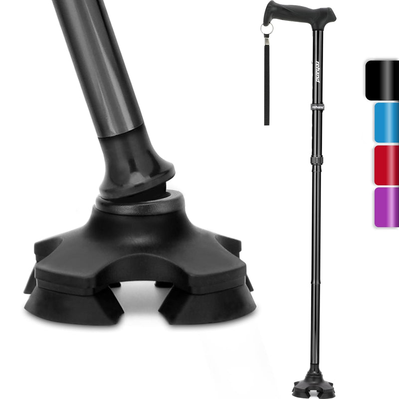 REHAND Walking Cane for Men & Women - Foldable, Adjustable, Lightweight, Self Standing Pivot Walking Cane, Soft Handle Grip, with Travel Bag, Walking Sticks for Seniors & Adults Black - BeesActive Australia