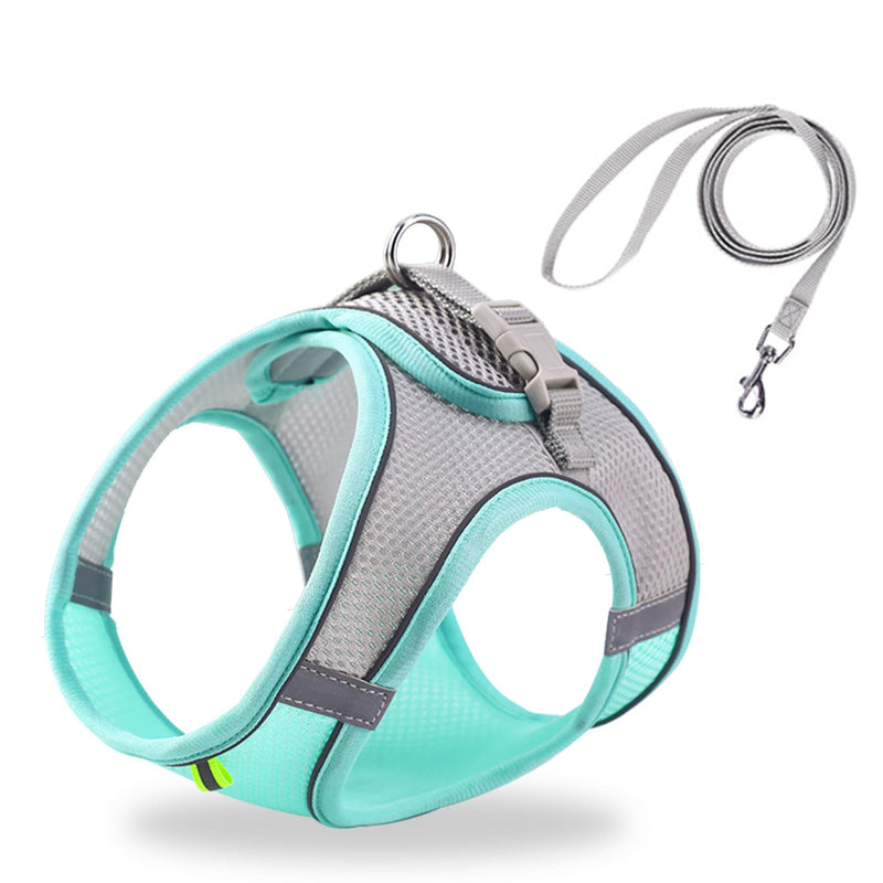 Cat Harness and Leash Set Soft Adjustable Escape Proof Cat Leash Breathable Comfortable Vest Easy to Wear Kitten/Small Dogs Harness for Outdoor Walking Green M Aqua Medium - BeesActive Australia