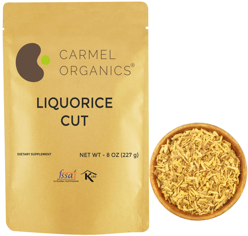 CARMEL ORGANICS Licorice(Mulethi) Root Cut 8 Ounce | Indian Yashtimadhu for Your Health,Skin and Hair Care | Glycyrrhiza Glabra | No Added Preservatives 8 Ounce (Pack of 1)