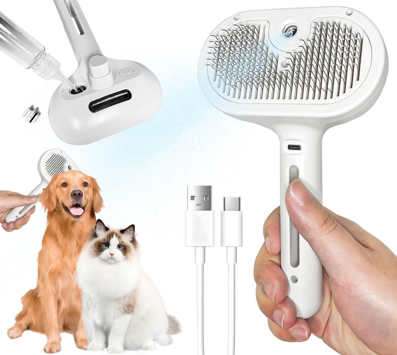 QOQ Self-Cleaning Spray Cat Brush for Shedding, Removes Static Flying Hair, and Works Wonders for Both Long and Short-Haired Pets 2 In 1 Cleaning Brush for Cats And Dogs Grooming (white) white - BeesActive Australia