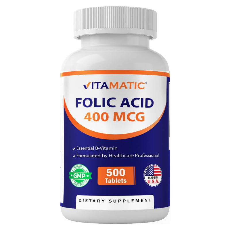Vitamatic Folic Acid 400 mcg - 500 Vegetarian Tablets - Vitamin B9