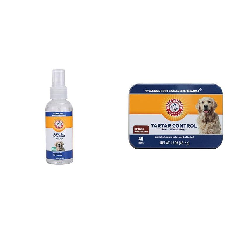 Arm & Hammer Dental Freshness Bundle for Dogs: Tartar Control Spray, Mint Flavor, 4 Fl Oz and Dental Mints in Beef Flavor, 40 Count - Reduces Plaque & Tartar Without Brushing - PawsPlanet Australia