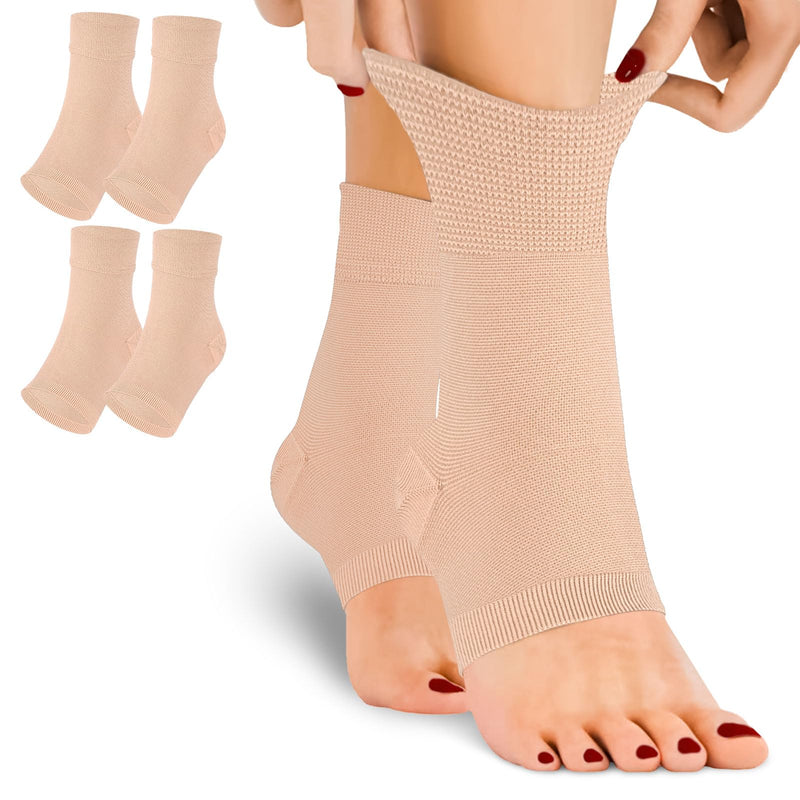 Ankle Brace Compression Sleeves Open Toe Compresion Socks 8-15mmHg for Women Men,Plantar Fasciitis Socks with Arch Support Beige L/XL Beige-2pack Large-X-Large - BeesActive Australia