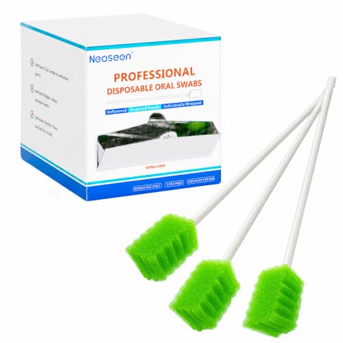 Oral Swabs Disposable 200 Count, 6-Inch Long Handle Soft Sponge Mouth Swabs Green