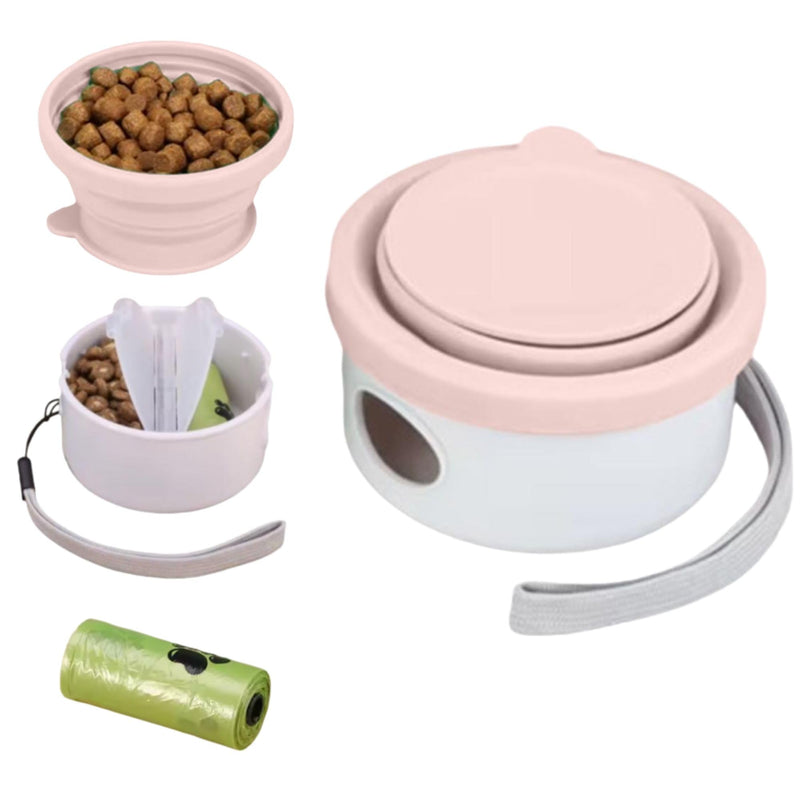 Collapsible Dog Travel Bowl, Portable Dog Bowls, 3-in-1 Pet Food and Water Feeder, Poop Bag Dispenser, Travel Dog Food Container with Lid for Camping, Walking, Hiking and Traveling (Pastel Pink) Pastel Pink - BeesActive Australia