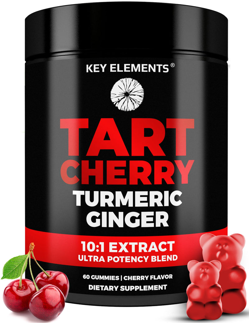 KEY ELEMENTS [Ultra Strength] Tart Cherry Gummies Extract with Turmeric & Ginger - Natural Tart Cherry Supplement for Uric Acid Cleanse Support & Recovery Gummies 60 Count (Pack of 1)