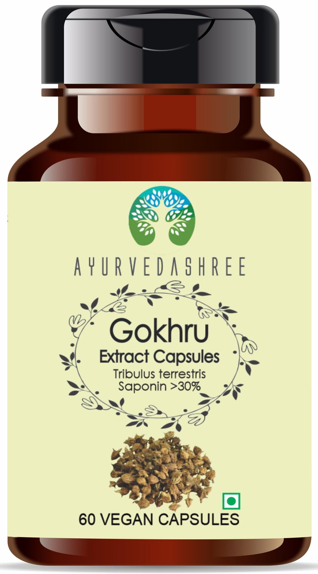 Gokhru Extract 500mg - 60 Vegetarian Capsules|Tribulus Terrestris| All Natural | 100% Vegan | Gluten-Free | GMP Certified