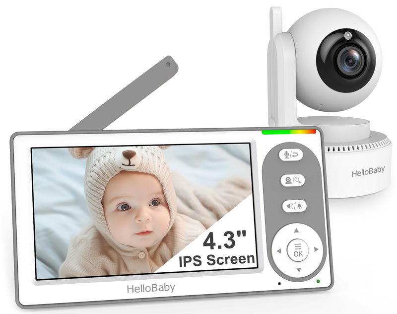 HelloBaby 4.3'' Video Baby Monitor with 30 Hours Battery, Remote Pan-Tilt-Zoom Baby Monitor No WiFi, Baby Monitor with Camera and Audio, Night Vision, ECO Mode, Two-way Talk, 8 Lullabies, 1000ft Range - BeesActive Australia