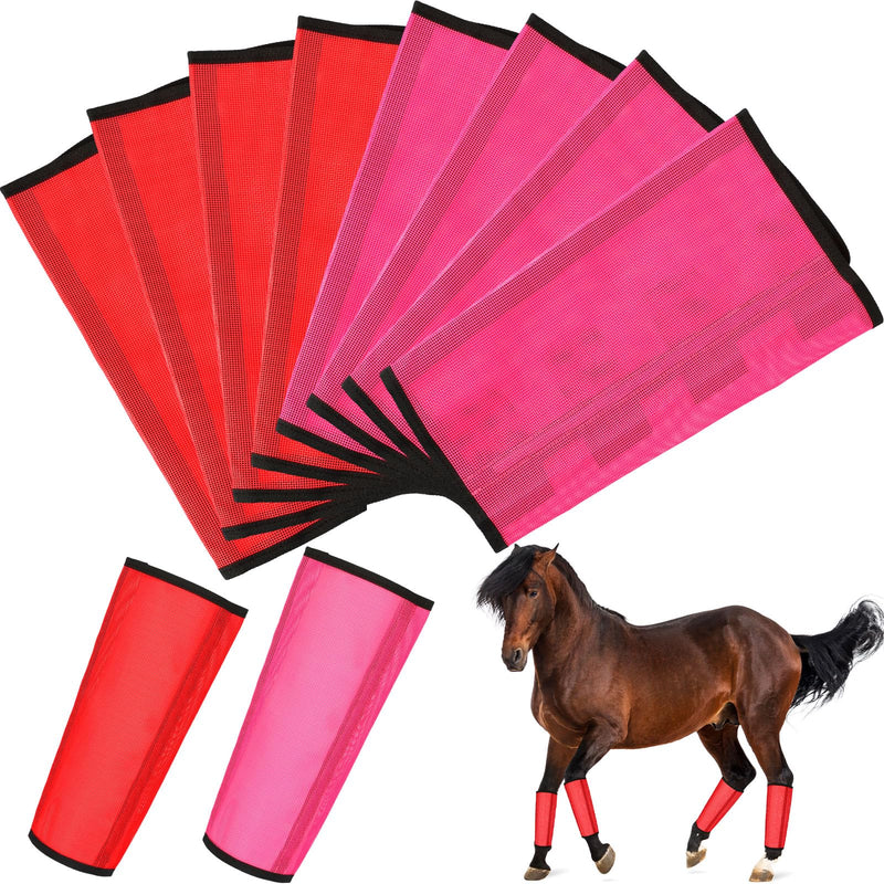 8 Pcs Mesh Fly Boots for Horse Breathable Mesh Horse Boots Protective Horse Leg Wraps Horse Leggings for Preventing Flies and Mosquitoes Bites (Red, Rose Red) Red, Rose Red