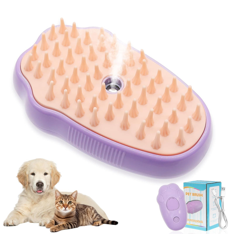 Cat Steam Brush for Shedding: 3-in-1 Silicone Steam Brush for Cats, Rechargeable Steam Cat Brush, Steamy Pet Brush, Dog Steam Brush for Shedding, Cat Grooming Brush with Steam - Purple - BeesActive Australia