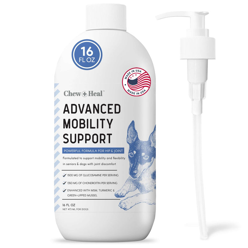 Chew + Heal Labs Liquid Glucosamine for Dogs Hip and Joint Supplement - 16 oz Bacon Flavored Advanced Mobility Support - Made with Glucosamine, Chondroitin, MSM, Turmeric, and Green Lipped Mussel - PawsPlanet Australia