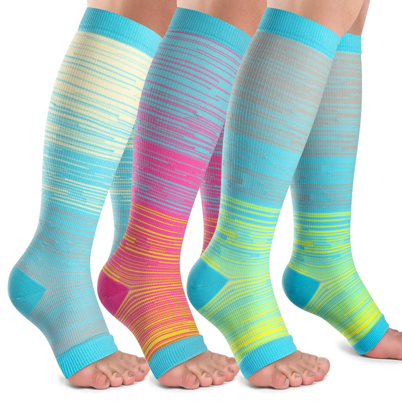 Open Toe Compression Socks Women & Men-3 Pairs 20-30 mmHg Knee High Stockings for Circulation Support Large-X-Large A-Light - BeesActive Australia