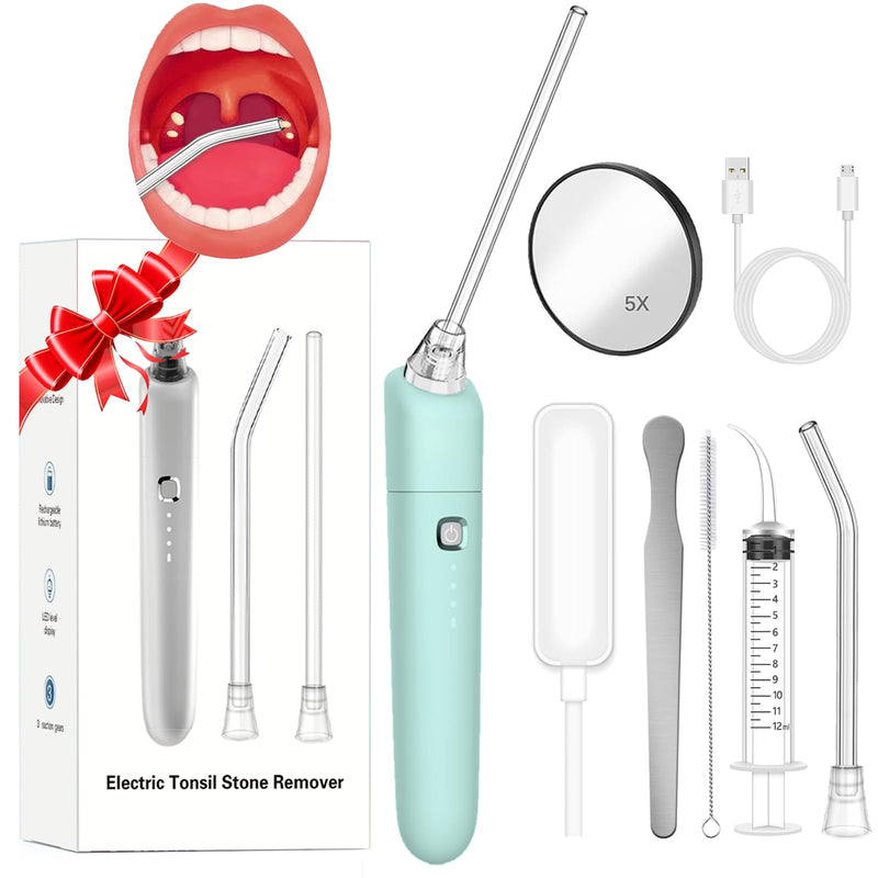 Electronic Tonsil Stone Remover Vacuum, Tonsil Stone Removal Kit with 3 Suction Modes, Include Oral lamp, Oral Irrigator, 5X Magnifying Mirror, Instant Suction Tonsil Stone Removal Tool (Green) Green - BeesActive Australia