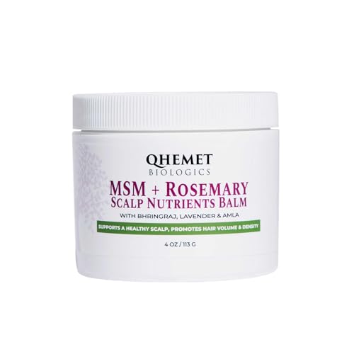 Qhemet Biologics MSM + Rosemary Scalp Nutrients Balm | Food for Hair Growth | MSM, Rosemary, Bhringraj, Castor Oil & Coconut Oil | For Dry Scalp, Thinning & Slow Growth | Vegan (4 oz)