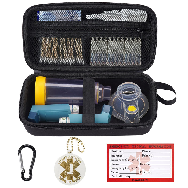 MGZNMTY Travel Carrying Case Compatible with Asthma Inhaler Spacer for Adults and Children, Masks, Inhaler Holder with Asthma Alert Tag and Medical Card, Carabiner (Only Case) (Black) Black - BeesActive Australia