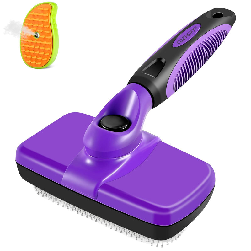 Self-Cleaning Slicker Brush for Shedding Short & Long Haired Dogs, Pet Brush Kit for Grooming Large Small Breeds. Removes Loose Fur, Undercoat and Tangled Hair. Includes Steam Brush for Cats - BeesActive Australia