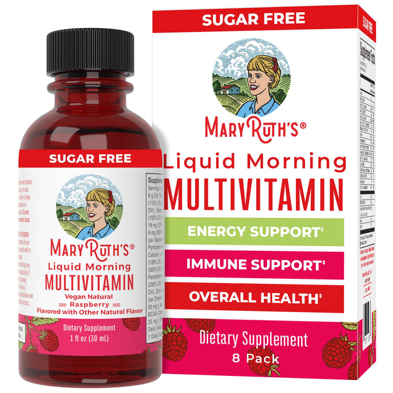 MARYRUTH'S Liquid Morning Multivitamin Travel Pack, Beauty, Vegan, 8 Pack | Mens & Womens Multivitamin, Vitamin A C D E B6 B12 Biotin Zinc, Beauty, Immunity, Vegan 1 Fl Oz (Pack of 8)