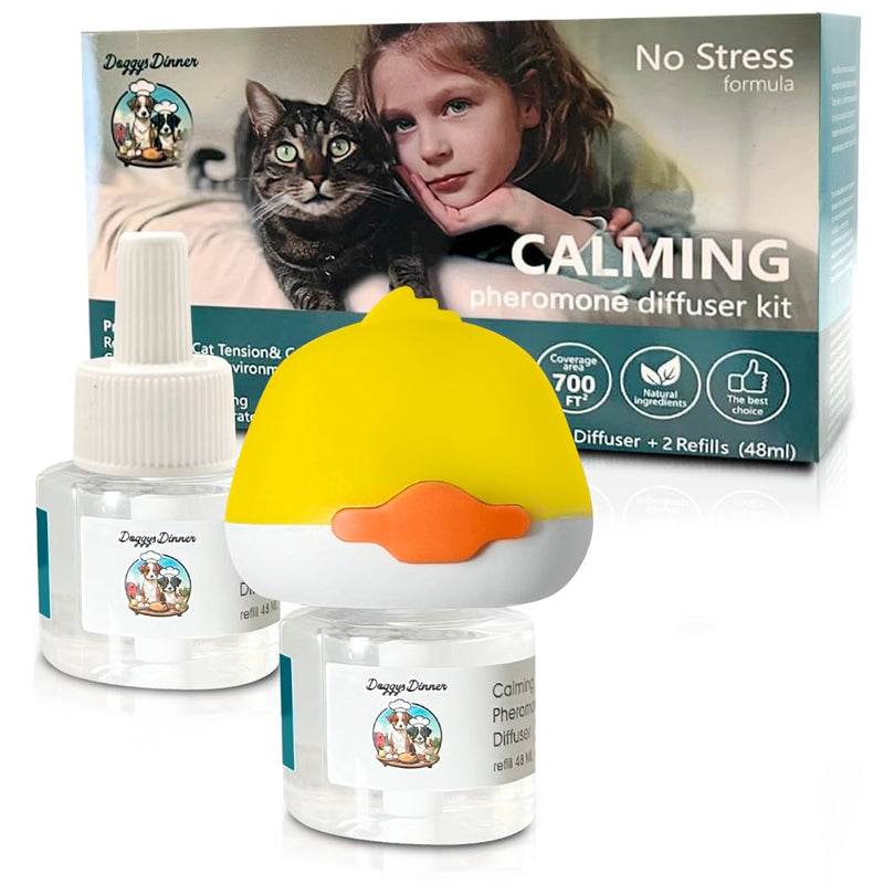 Cat Calming Diffuser for Stress Relief - Natural Cat Deterrent Spray to Reduce Stress, Spraying & Aggressive Behavior - Easy-to-Use Cat Diffuser Calming Solution for a Peaceful Home. 60 Day Supply 1 Diffuser +2 48ml Refills - PawsPlanet Australia
