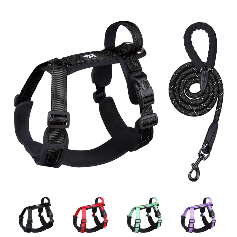 Patas Lague No Pull Dog Harness for Large Dogs, Soft Adjustable Step in No Choke Dog Harness and Leash Set, Reflective Solid Dog Vest Harness with Buckle Lock, Black XL - BeesActive Australia