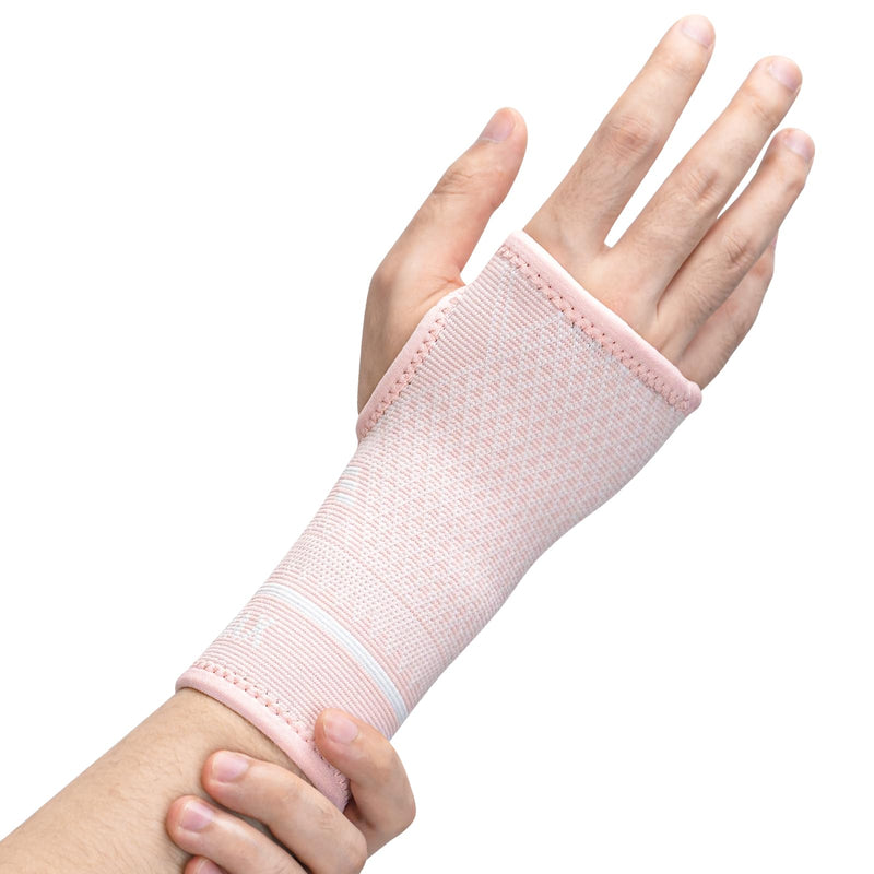 INDEEMAX Copper Wrist Compression Sleeve 1 Pair, Comfortable Hand Brace Support for Arthritis, Tendonitis, Sprains, Workout, Carpal Tunnel - Left & Right - Women and Men (Pink, L) Pink