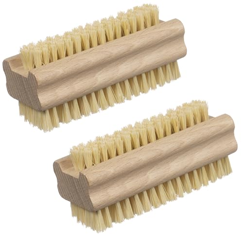 Konex Non-Slip Wooden Two-sided Hand and Nail Brush with Tampico Fiber Bristle. Fingernail brush with Beechwood body and Plant Based Fibers (Pack of 2) 2 Count (Pack of 2)