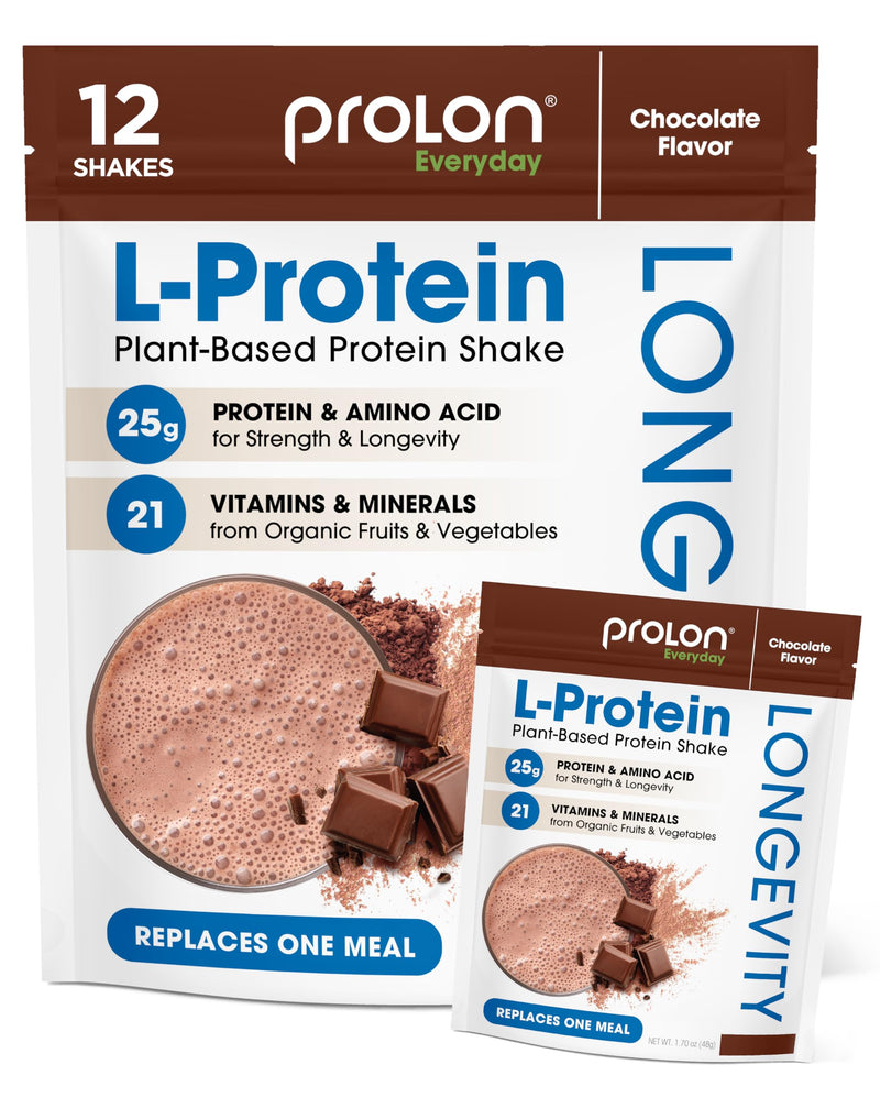 Prolon Longevity Plant Based Protein Powder | Muscle Synthesis & Repair, Healthy Aging, Boost Performance | Vitamins, Gluten Free, Amino Acids, Antioxidants | 25g of Protein | Chocolate, 12 Packets 1.28 Pound (Pack of 1)