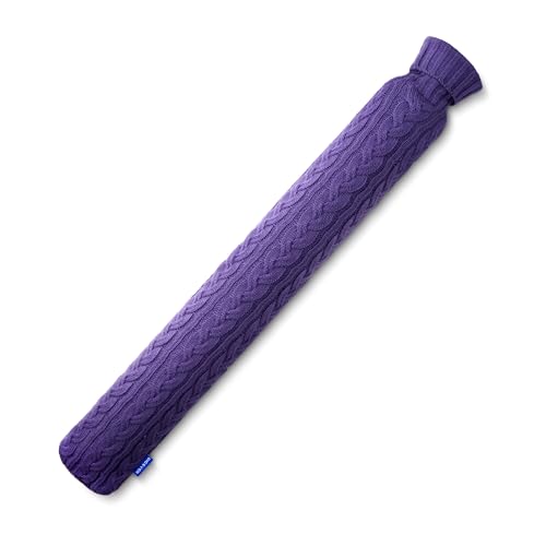Hot Water Bottle with Knitted Cover, Hot Water Bag for Bed, Body Feet Warm, Pain Relief. Hot and Cold Therapies for Women Girls Seniors. Ideal Gift for Birthday, Womens', Christmas Day, Purple