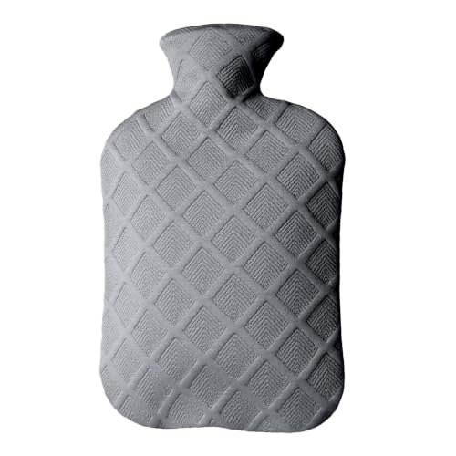 Hot Water Bottle with Soft Cover, 2L Hot Water Bag, Hot and Cold Therapies for Sore Muscles, Menstrual Cramps, Neck and Shoulder Pain Relief, Great for Women, Childs, Gray Light Gray