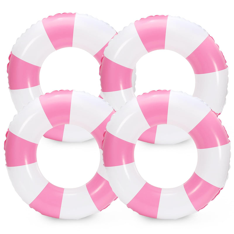 Whaline 4Pcs Inflatable Swimming Float Toy Striped Swim Ring Fun Print Pool Lounger Tube for Summer Swimming Beach Party Pink 22.8 Inch - BeesActive Australia