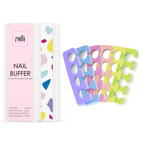 Pro Nail Buffer Block Luxurious Shine 2 Pack + 24 Pieces Toe Separators Set - Premium Pedicure Tool Kit