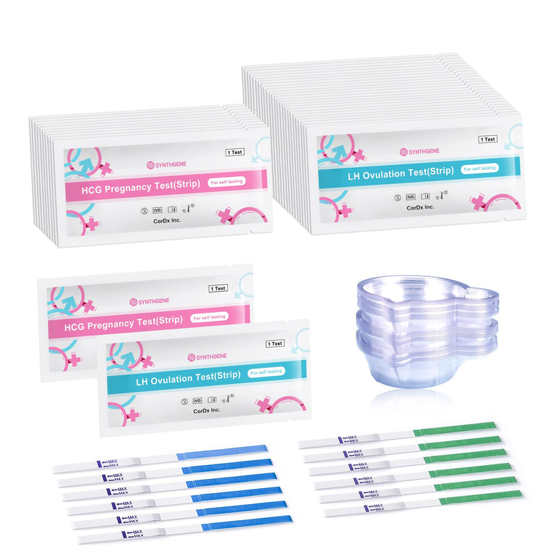SYNTHGENE Ovulation Test Strips, LH 40 HCG 15 Ovulation and Pregnancy Tests, 40 Ovulation Tests and 15 Pregnancy Tests with 55 Urine Cups, Detect Early Pregnancy and Accurately Track Ovulation 55 Count (Pack of 1） - BeesActive Australia