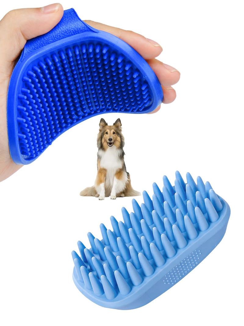 2PCS Dog Bath Brush, Dog Shampoo Brush, Silicone Curry Brush, Pet Scrubber for Short&Long Haired Dogs Cats Massage Comb, Soft Shedding Bathing Washing Brush, Essential Puppy Grooming Accessories Pack of 2 Blue+Blue - BeesActive Australia