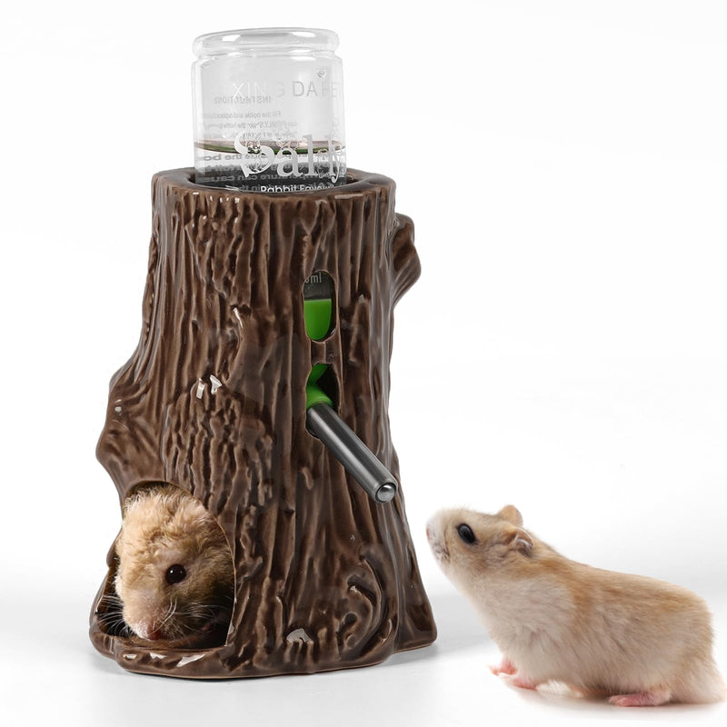Hamster Water Bottle for Glass Tank, 3-in-1 Adjustable Hamster Water Bottle 80ML Gerbil Water Bottle with Stand Holder, Chew Proof Ceramic Water Dispenser for Dwarf Syrian Hamster Mice Rat - BeesActive Australia