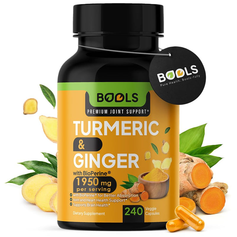 Turmeric Curcumin Supplement with BioPerine & Ginger, Turmeric Curcumin with Black Pepper 1950mg for Max Absorption Joint Support- Non-GMO Turmeric Supplement, Vegan, 240 Capsules - BeesActive Australia