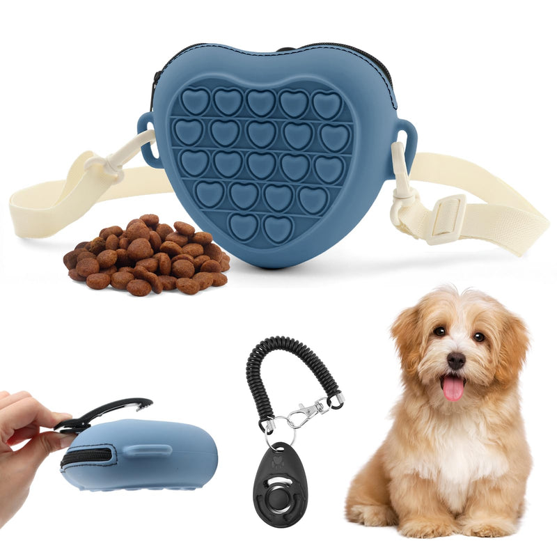 Silicone Dog Treat Pouch for Pet Training Dog Training Treat Pouch with Training Clicker Treat Bag Fanny Pack with Waist Belt for Pet Training Walking (Blue) Blue - BeesActive Australia