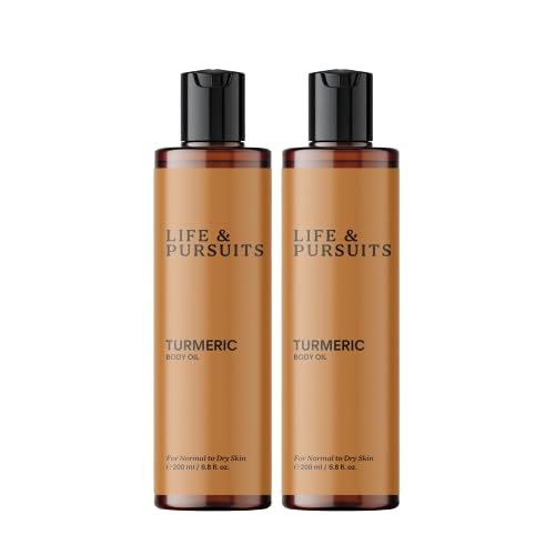 Life & Pursuits Turmeric Body Oil for Dry Skin 6.8 Fl Oz X 2 | Lightweight Daily Body Oil with Turmeric, Squalane & Vitamin E | Deeply Nourishes, Softens & Moisturizes | Fast-Absorbing Massage Oil 6.8 Fl Oz (Pack of 2)