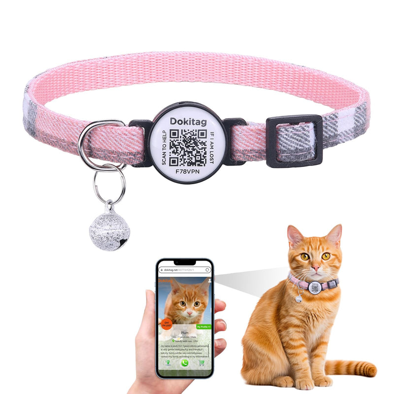 Cat Collar with Pet ID Tag,Breakaway Cat Collar with QR Code,Cat Collar with QR Code Tag, Cat Collar with Bell and QR,Pet Online Profile-Scan QR Receive Instant Pet Location Alert Email (Pink) Pink - BeesActive Australia