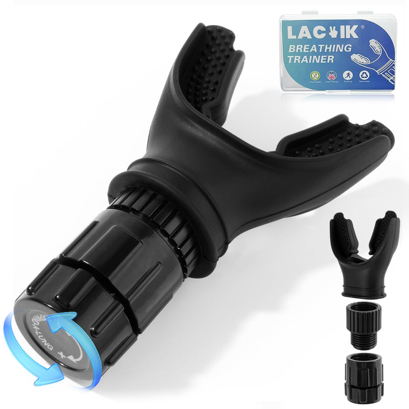 Portable Breathing Trainer, [New Upgraded] Adjustable Respiratory Muscle Trainer with Soft Silicone for Strengthen Breathing Exercise, Compact Oxyfit Breathe Trainer for Fitness & Training, Black Black (New Upgrade) One Size - BeesActive Australia