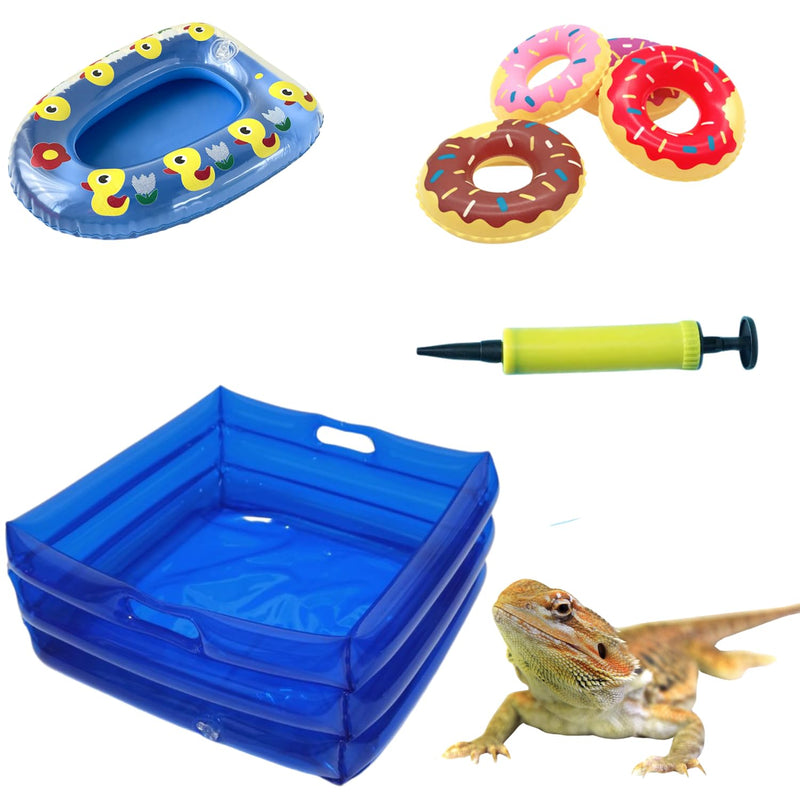 7 Pcs Foldable Bearded Dragons Pool Bath Collar Ring & Boat Set Swimming Bath Water Washer for Small Animal Hedgehog Hamster with Pump 7 Pcs Set - BeesActive Australia