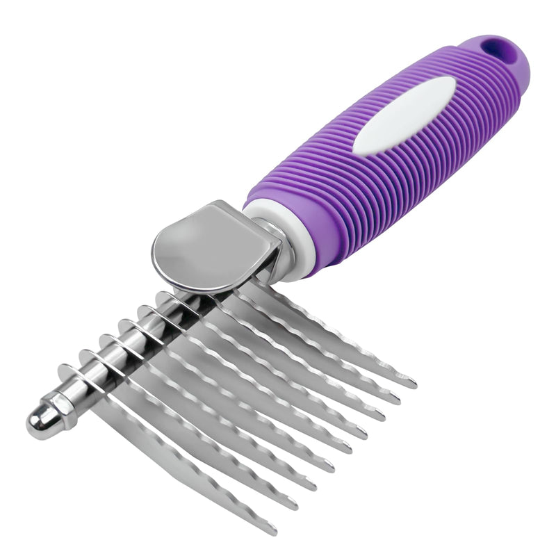Detangling Pet Comb for Dog & Cat, Grooming Comb with Long & Short Stainless Steel Teeth, Safely Remove Knots & Tangles for Healthy Shiny Coat, Gentle Effective Detangling Tool for Pet Hair (Violet) Violet - BeesActive Australia