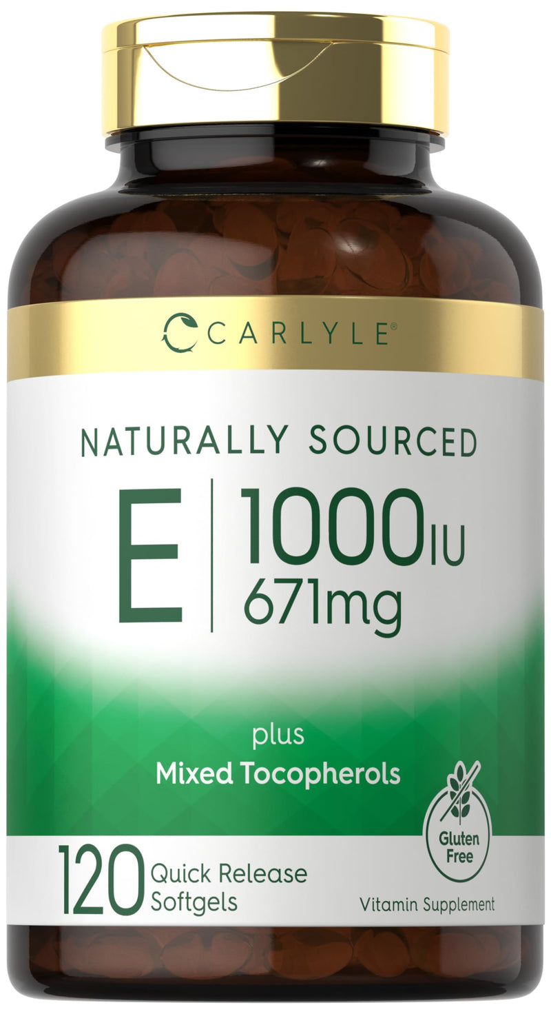 Carlyle Vitamin E Plus Mixed Tocopherols | 1000 IU (671mg) | 120 Softgels | Non-GMO and Gluten Free Formula | Naturally Sourced Vitamin E Supplement 120 Count (Pack of 1) - BeesActive Australia