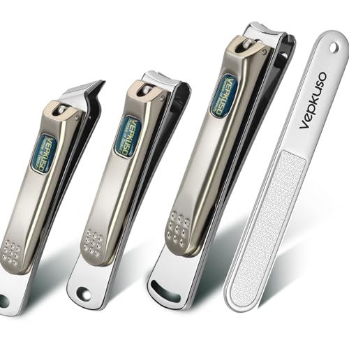 Nail Clippers for Men, Vepkuso Toenail Clippers for Thick Nails and Ultra Sharp Fingernail Clippers for Women, 4 in 1 Nail Clippers Cutter for Seinors, Gift Ideas 3 in 1 Nail Clipper Set