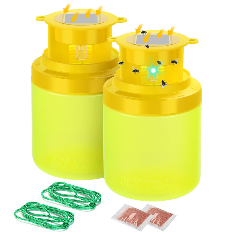 Fly Traps Outdoor Hanging, 2 Pack Solar Fly Trap with Natural Bait Refill, Reusable House Fly Killer, Horse Fly Catcher Fruit Fly Repellent Jar Bottle for Patio Barn Ranch Stable Orchard - BeesActive Australia