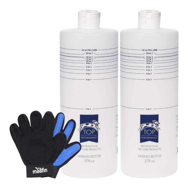378 Oz Mixing Bottle for Dog Shampoo, Large Dilution Bottle with Precision Measurement, Bundle with Pet Hair Removing Glove, Ergonomic, Leak-Proof Pet Care [Pack of 2] - BeesActive Australia