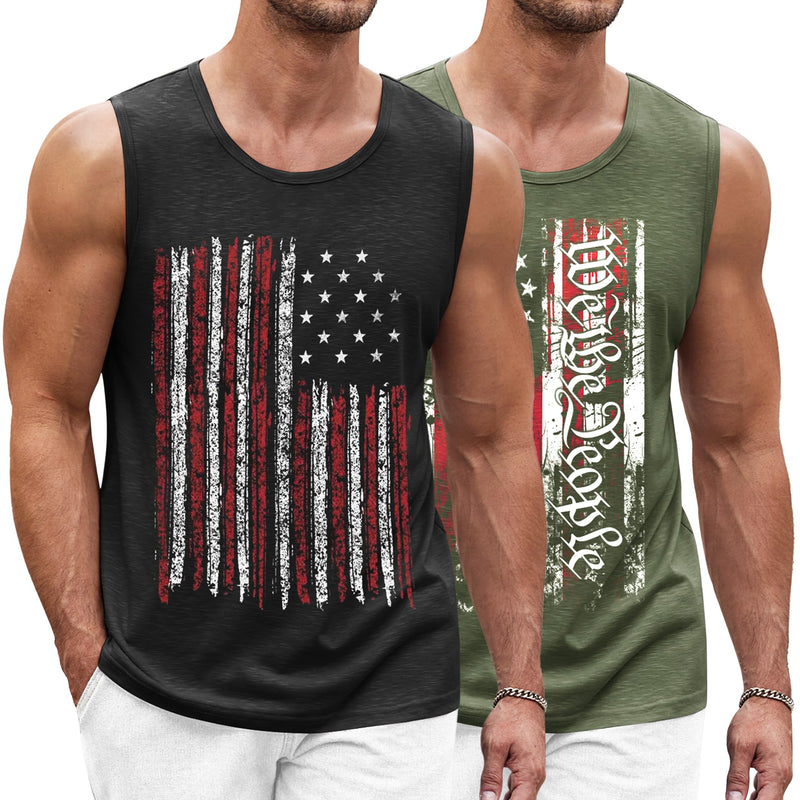 COOFANDY Men's Workout Tank Top 2 Pack Casual Soft Sleeveless Gym Muscle Shirts Bodybuilding Tee Usa Flag 2 Large - BeesActive Australia
