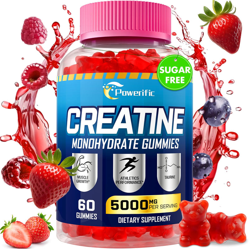 Creatine Monohydrate Gummies, Creatine for Women & Men, Pre Workout Creatine Monohydrate Gummies with Taurine, Vitamin B6 & B12 for Muscle, Strength, Energy, Endurance, Vegan, Organic, 60 Count 60 Count (Pack of 1)