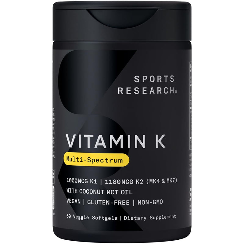 Sports Research Vitamin K Multi-Spectrum - Three Types of Vitamin K: K1, K2 MK-4 & K2 MK-7 - Vegan Friendly, Plantgel Capsule - 60 softgels 60 Count (Pack of 1) Multi-Spectrum K - BeesActive Australia